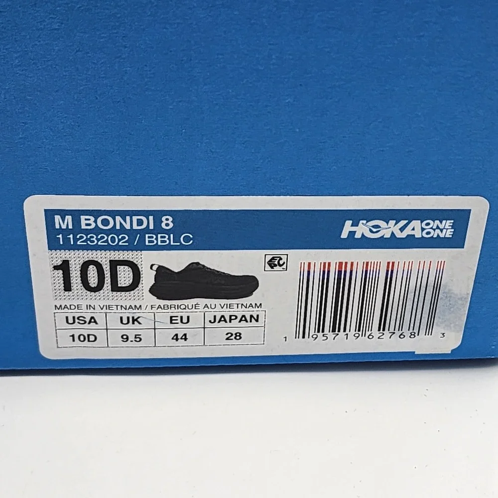 HOKA Bondi 8 Running Shoes Men 10D Black Black Max Cushion Road Sneakers